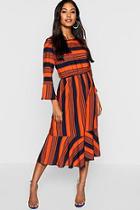 Boohoo Tonal Stripe Frill Hem Midi Dress