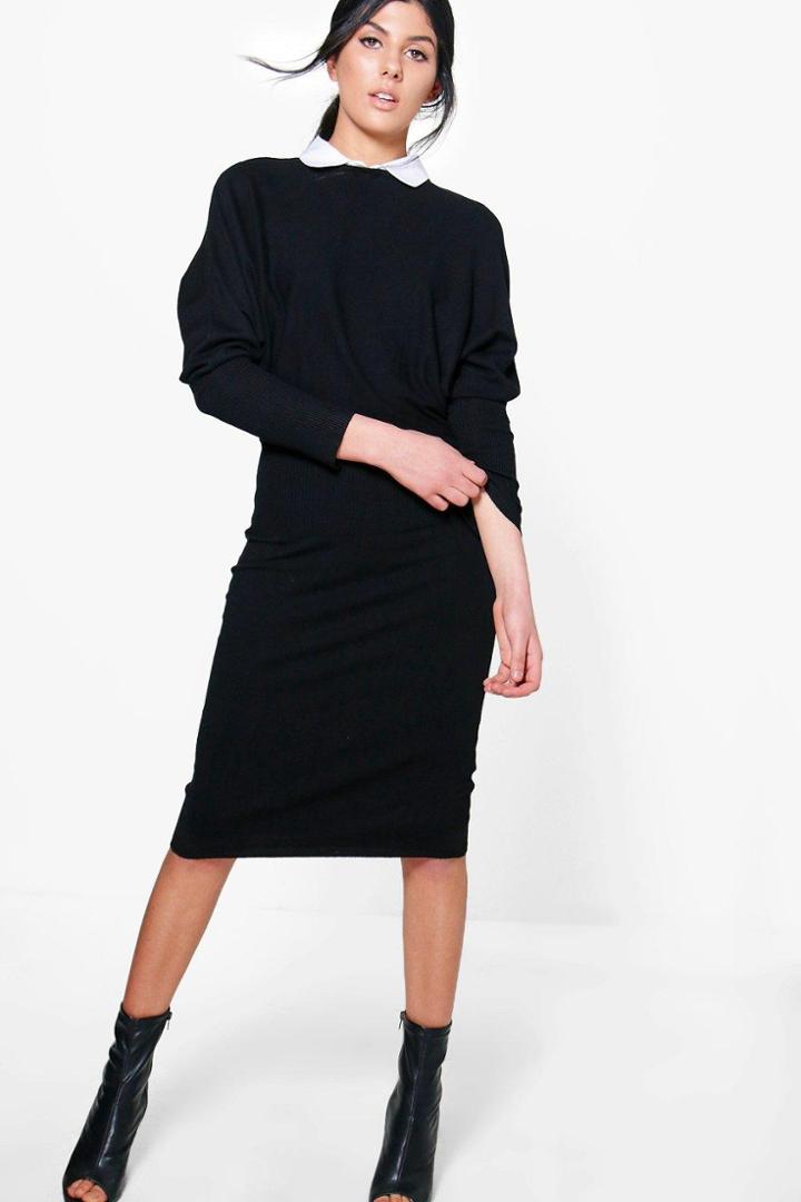Boohoo Georgina Synch Waist Jumper Dress Black