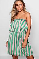 Boohoo Luxe Double Ruffle Striped Skater Dress