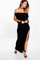 Boohoo Azra Off Shoulder Slinky Slit Sleeve Maxi Dress Black