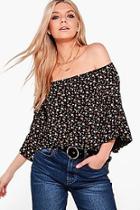 Boohoo Freya Dark Floral Off The Shoulder Top