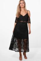 Boohoo Plus Coleen Crochet Lace Premium Skater Dress Black