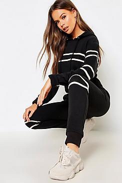 Boohoo Tape Hooded Sweat Top & Jogger Set