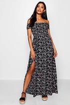 Boohoo Noelle Off The Shoulder Shirred Ditsy Maxi Dress