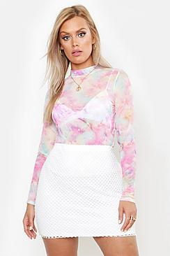 Boohoo Plus Cosmo Print Mesh Top