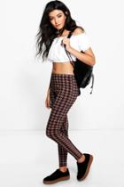 Boohoo Madison Tonal Tartan Check Disco Leggings Red