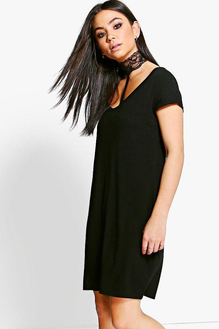 Boohoo Adina Lace Choker T-shirt Dress Black