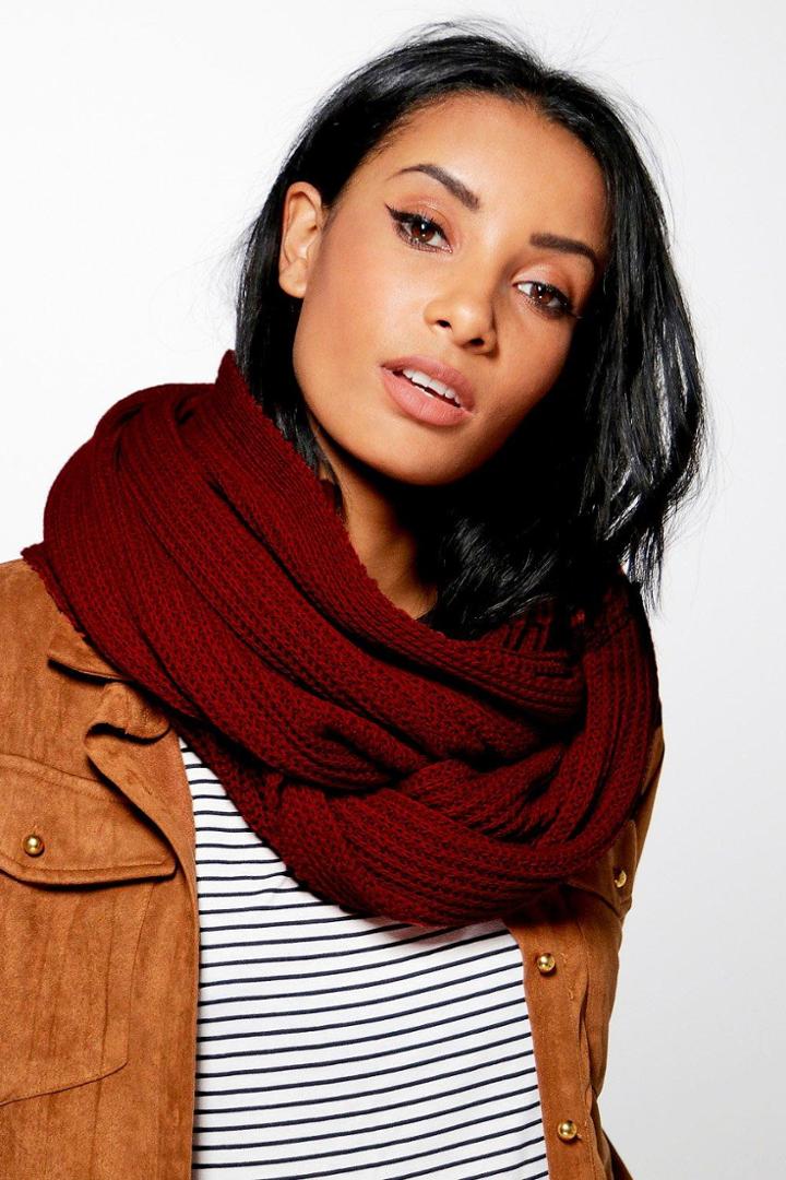Boohoo Lara Fishermans Knit Oversize Snood Wine