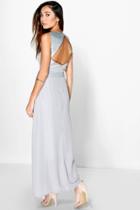 Boohoo Lillianna Sequin Embellished Open Back Maxi Dress Silver