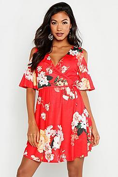 Boohoo Open Shoulder Skater Dress