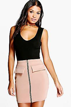 Boohoo Arla Zip Front Scuba Mini Skirt