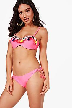 Boohoo Manhattan Tassel Moulded Bandeau Bikini