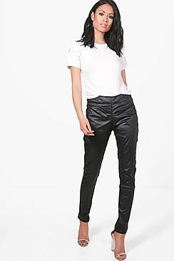 Boohoo Arielle Leather Look Coated Skinny Trousers