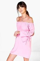 Boohoo Beatrix Off The Shoulder Flare Sleeve Shift Dress