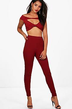 Boohoo Jess Bardot Crop And Skinny Trouser Set
