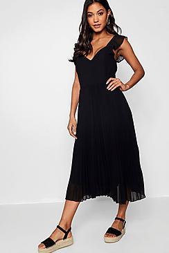 Boohoo Boutqiue Ruffle Pleated Midi Skater Dress