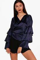 Boohoo Tall Eliza Satin Tiered Sleeve Wrap Shirt