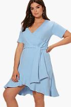 Boohoo Plus Maria Ruffle Wrap Cap Sleeve Dress