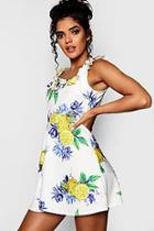 Boohoo Candice Lemon Print Frill Strap Skater Dress