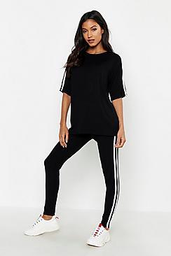 Boohoo Short Sleeve Side Stripe Lounge Set