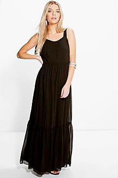 Boohoo Wide Tie Straps Ruffle Hem Maxi Dress