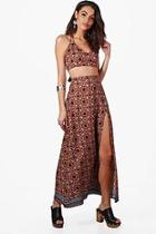 Boohoo Aria Wrap Tie Top & Skirt Woven Co-ord Set