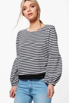 Boohoo Kimberley Striped Bell Sleeve Oversized Shirt Black