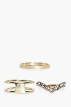 Boohoo Daisy Diamante & Fine Ring Pack Gold