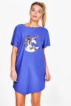 Boohoo Alicia Slash Neck Unicorn Print Night Dress