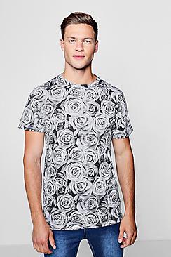 Boohoo All Over Rose Print Oversized T-shirt