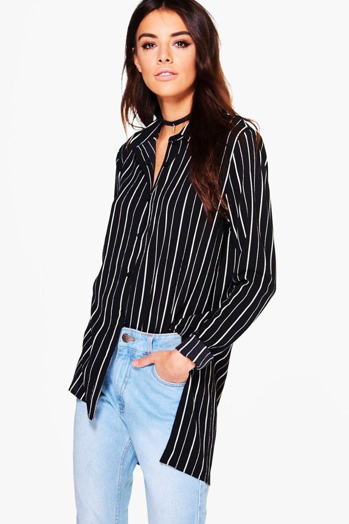 Boohoo Lacey Ladies Striped Shirt Black