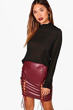 Boohoo Maddison Crinkle High Neck Blouse