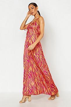 Boohoo Woven Zebra Rouche Front Maxi Dress