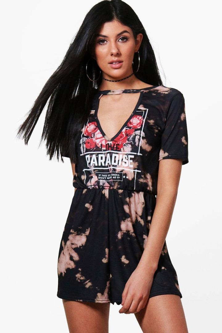 Boohoo Tia Tie Dye Playsuit Black