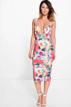 Boohoo Belen Floral Plunge Neck Midi Dress Multi