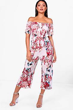 Boohoo Josie Floral Print Crinkle Culotte Jumpsuit