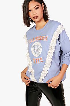 Boohoo Lola Lace Trim Panel Printed Sweat
