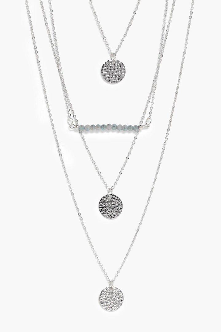 Boohoo Alex Bead Triple Coin Layered Necklace Silver