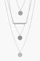 Boohoo Alex Bead Triple Coin Layered Necklace Silver