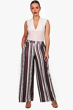 Boohoo Plus Robyn Crepe Stripe Wide Leg Trouser