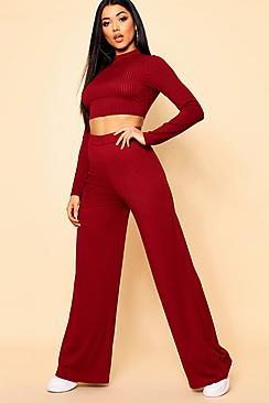 Boohoo Jumbo Rib Wide Leg Trouser