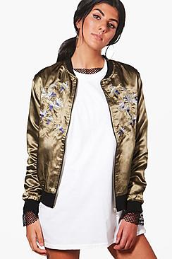 Boohoo Jessica Bird Embroidered Bomber Jacket