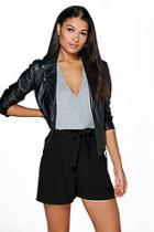 Boohoo Amber Longer Length Tie Belt Pleated Shorts