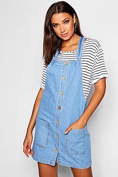 Boohoo Tall Denim Pinafore Dress