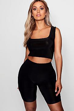 Boohoo Plus Cara Crop & Cycling Short Slinky Co-ord