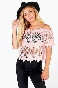 Boohoo Becca Crochet Off The Shoulder Top