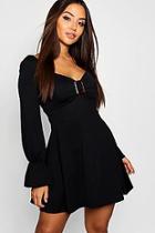 Boohoo Resin Buckle Flared Sleeve Skater Dress