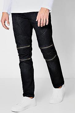 Boohoo Slim Fit Zip Knee Biker Jeans