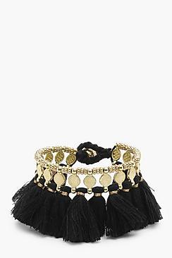 Boohoo Nia Hammered Coin Tassel Cuff Bracelet