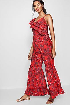 Boohoo Ruffle One Shoulder Jumpsuit